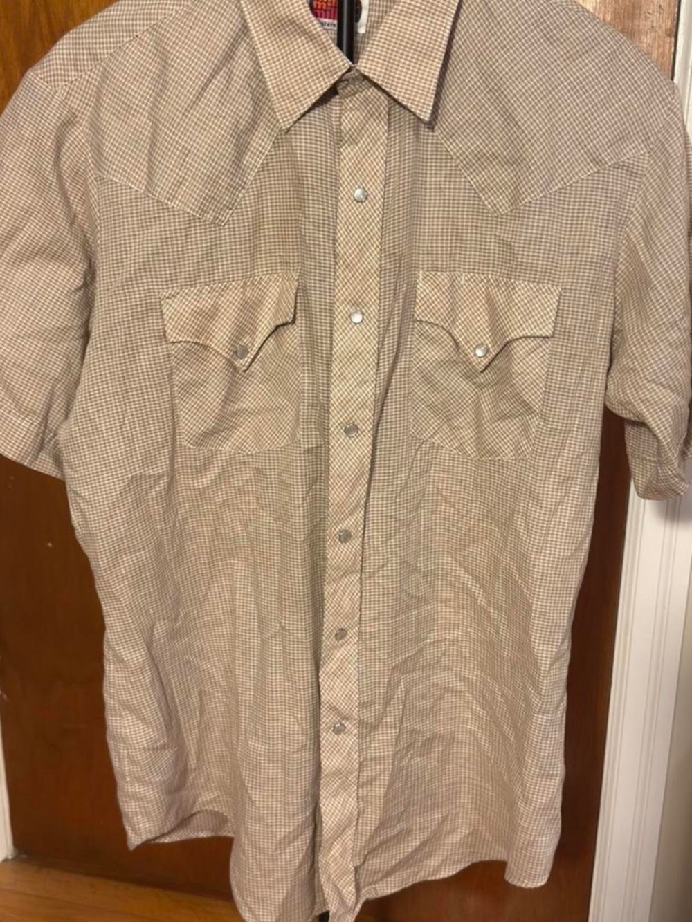 Vintage MILLER MILLER MILLER Mens tan and cream western shirt